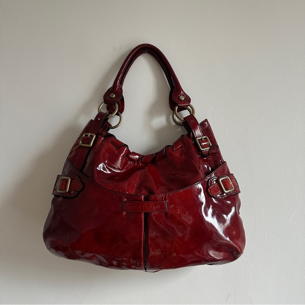Plinio Visona made Italian Maroon oxblood satchel shoulder 90s handbag vintage